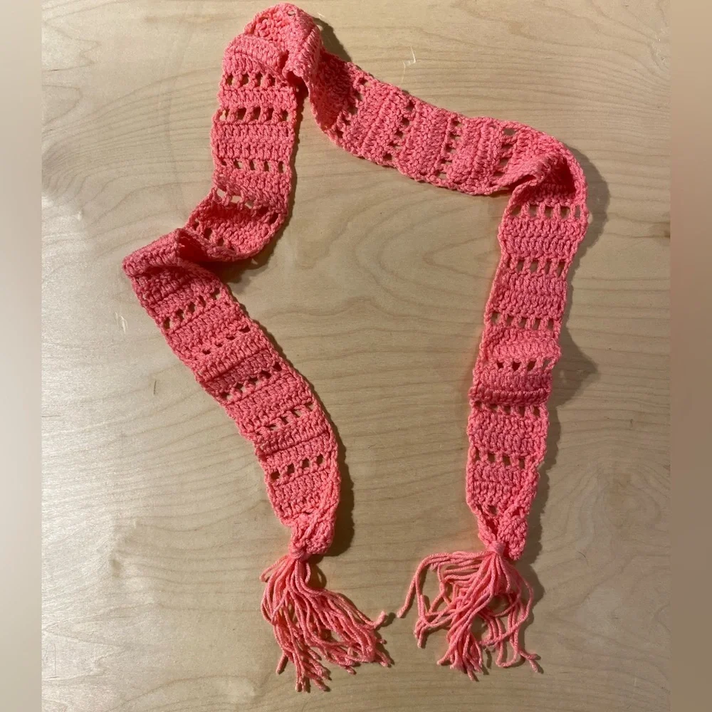 Handcrafted Pink Crochet Skinny Scarf (EY)